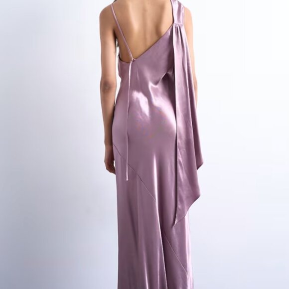 Topshop ruched side midi dress with drape back detail in dusky purple - Picture 2 of 2